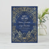 Save The Date Mariage gothique Halloween Tarot Bleu (Debout devant)