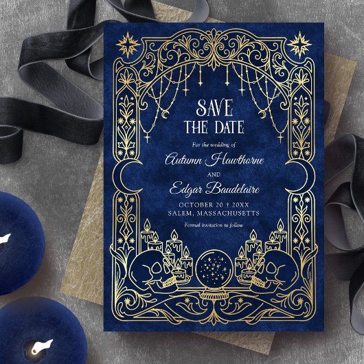 Save The Date Mariage gothique Halloween Tarot Bleu