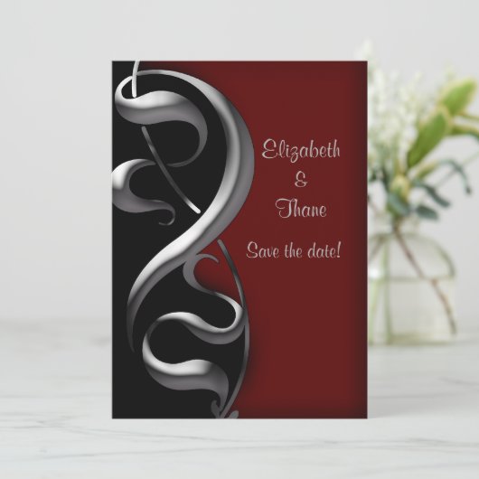 Save The Date Mariage gothique moderne Silver Scroll (Debout devant)