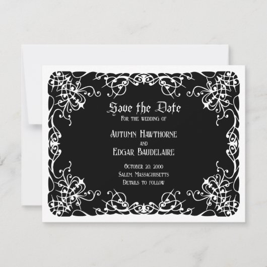 Save The Date Mariage gothique noir blanc (Devant)
