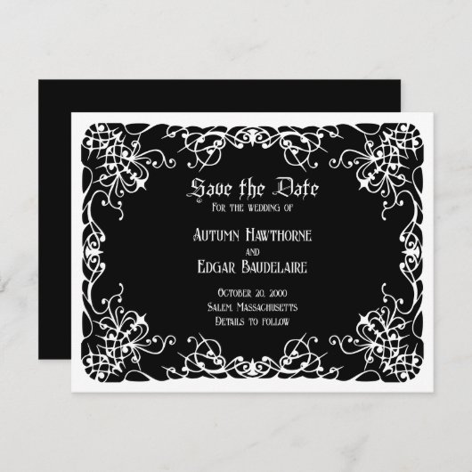 Save The Date Mariage gothique noir blanc (Devant / Derrière)