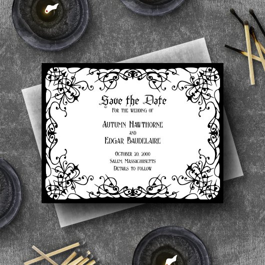 Save The Date Mariage gothique noir et blanc
