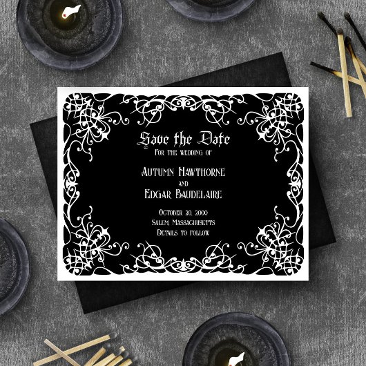 Save The Date Mariage gothique noir et blanc