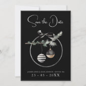 Save The Date Mariage gothique noir et blanc Baubles de Noël (Devant)