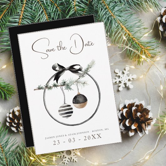 Save The Date Mariage gothique noir et blanc Baubles de Noël