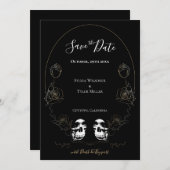 Save The Date Mariage gothique noir floral (Devant / Derrière)