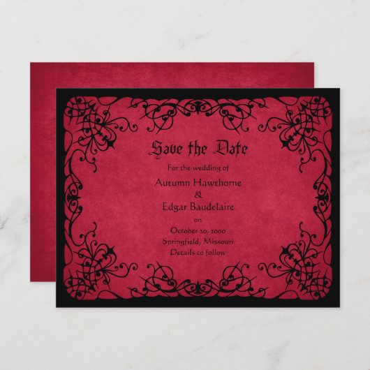 Save The Date Mariage gothique noir rouge (Devant / Derrière)