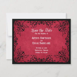 Save The Date Mariage gothique noir rouge