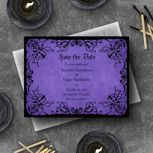 Save The Date Mariage gothique noir violet