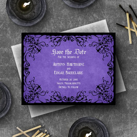 Save The Date Mariage gothique noir violet