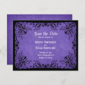 Save The Date Mariage gothique noir violet (Devant / Derrière)