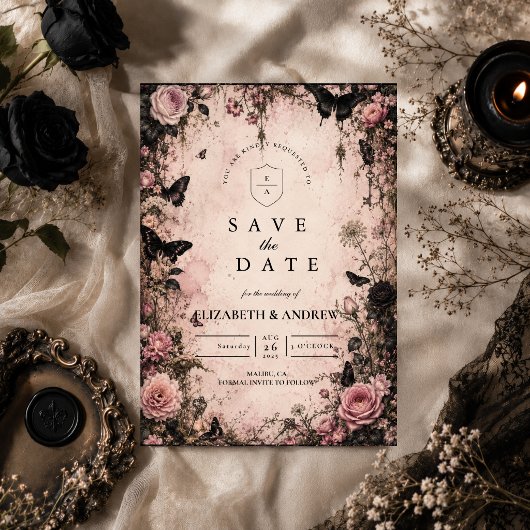 Save The Date Mariage gothique rose capricieux