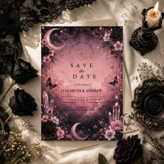Save The Date Mariage gothique rose enchanté