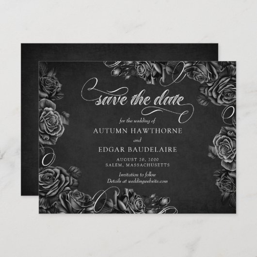 Save The Date Mariage gothique Rose noir (Devant / Derrière)