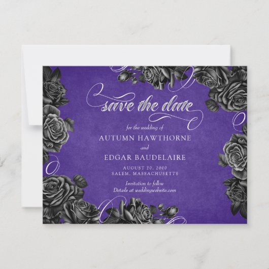 Save The Date Mariage gothique Rose violet noir (Devant)