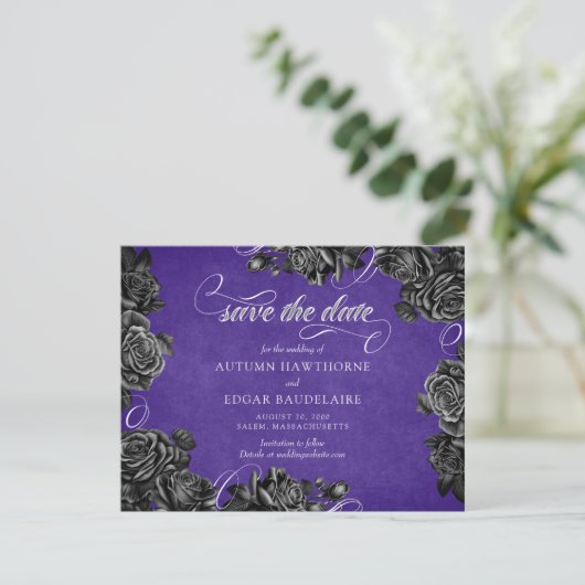Save The Date Mariage gothique Rose violet noir (Debout devant)
