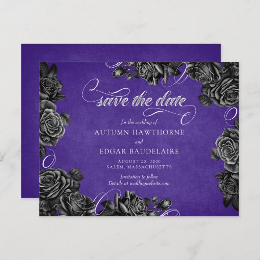 Save The Date Mariage gothique Rose violet noir (Devant / Derrière)