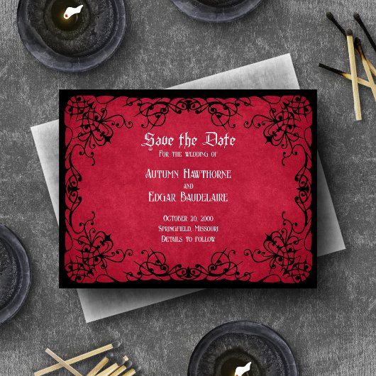 Save The Date Mariage gothique rouge noir