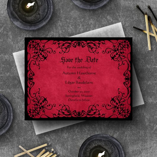 Save The Date Mariage gothique rouge noir