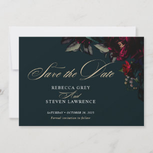 Save The Date Mariage gothique sombre rouge turquoise floral lun