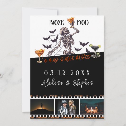 Save The Date Mariage gothique Squelette Booze nourriture Mauvai (Devant)