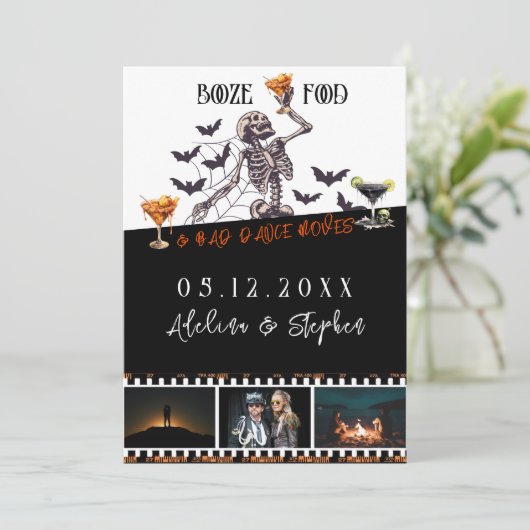 Save The Date Mariage gothique Squelette Booze nourriture Mauvai (Debout devant)