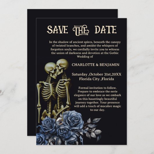 Save The Date Mariage gothique squelettique (Devant / Derrière)