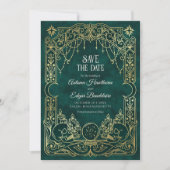 Save The Date Mariage gothique vert Halloween Tarot (Devant)