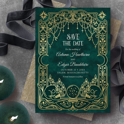 Save The Date Mariage gothique vert Halloween Tarot