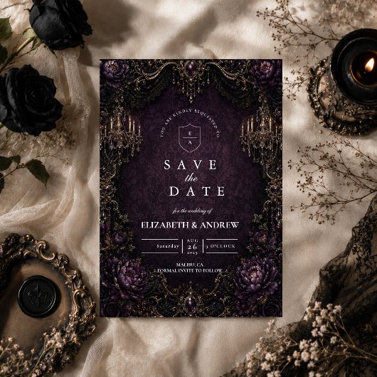 Save The Date Mariage gothique violet élégant