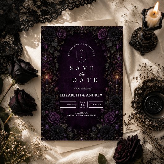Save The Date Mariage gothique violet enchanté