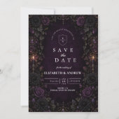 Save The Date Mariage gothique violet enchanté (Devant)