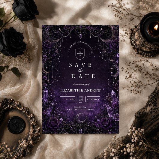 Save The Date Mariage gothique violet romantique