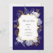 Save The Date Mariage graphique Blue Gold Botany (Devant)
