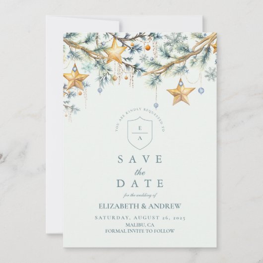 Save The Date Mariage grenier étoile de pin givrée (Devant)