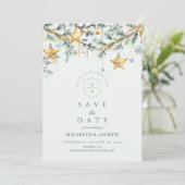 Save The Date Mariage grenier étoile de pin givrée (Debout devant)