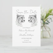 Save The Date Mariage Guépard Design Moderne Élégant Noir Blanc (Debout devant)