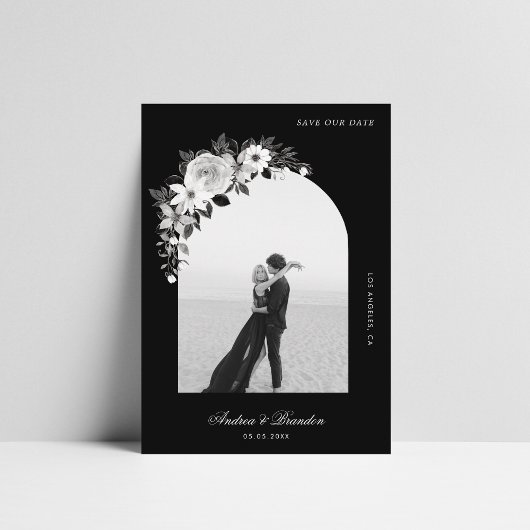 Save The Date Mariage Halloween noir de photo de fleurs et d'arc