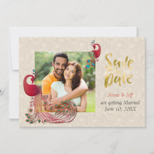 Save The Date Mariage hindou paon indien Enregistrer la date