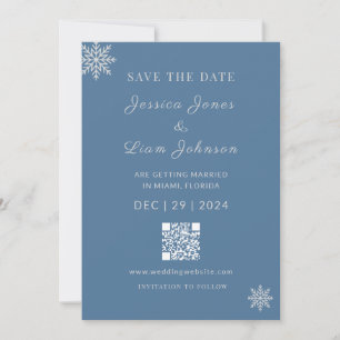 Save The Date Mariage hivernal bleu Dusty minimalisteCode QR
