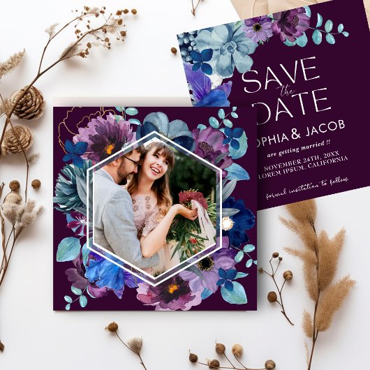 Save The Date Mariage hivernal Magenta floral vif et audacieux