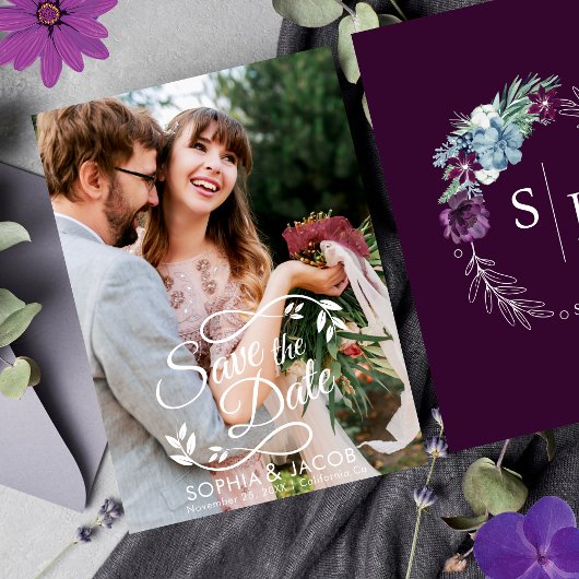 Save The Date Mariage hivernal magenta floral vif et audacieux