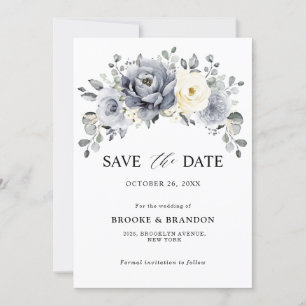 Save The Date Mariage hivernal rustique floral gris argent et iv