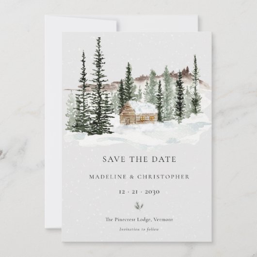 Save The Date Mariage hivernal Snowy Pine Tree Enregistrer la da (Devant)