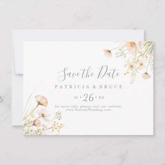 Save The Date Mariage horizontal Boho Blush Fleur sauvage classi (Devant)