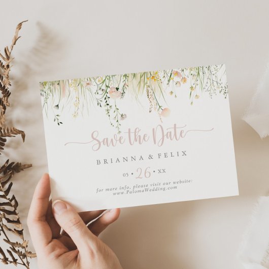 Save The Date Mariage horizontal Boho vert Fleur sauvage