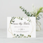 Save The Date Mariage horizontal Brown or géométrique vert (Debout devant)