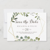 Save The Date Mariage horizontal Brown or géométrique vert (Devant)