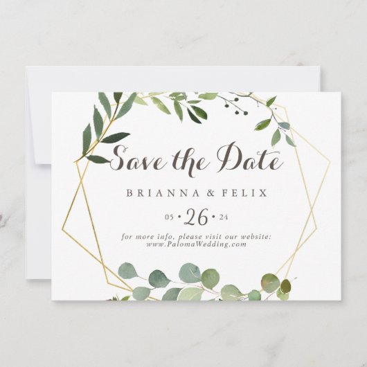 Save The Date Mariage horizontal Brown or géométrique vert (Devant)