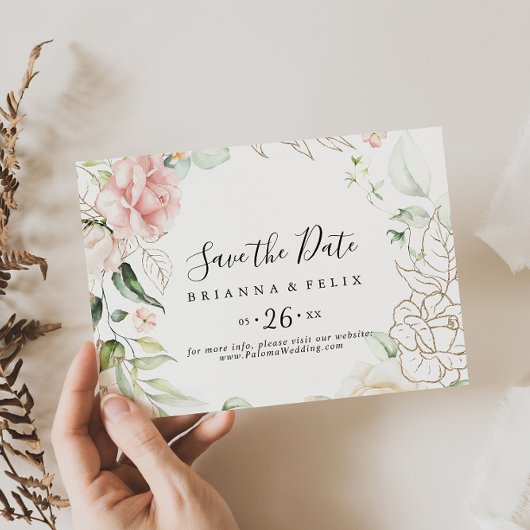 Save The Date Mariage horizontal de feuillage vert or